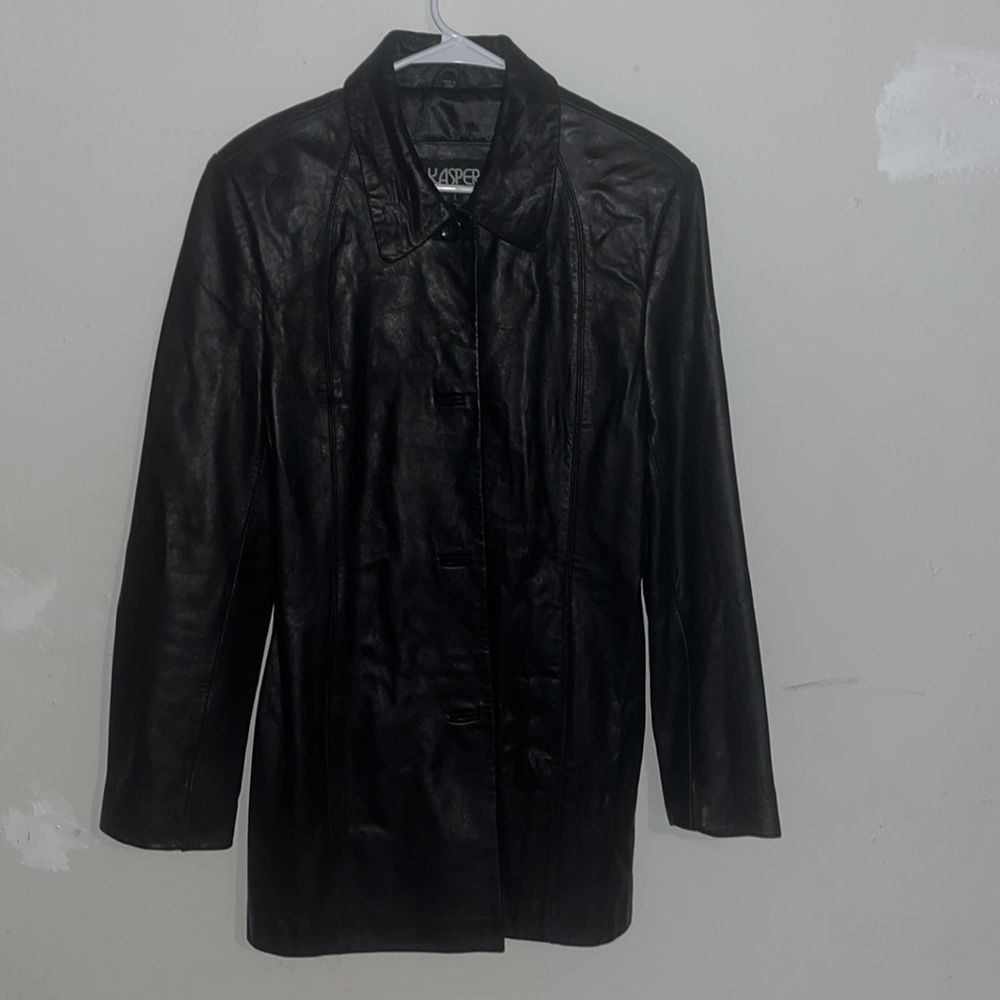 KASPER Men's Premium 3/4 Length Black Leather Coat